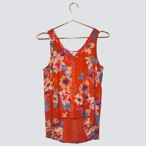 Candie's Pink/salmon/coral floral Hawaiian tropical sleeveless blouse size small